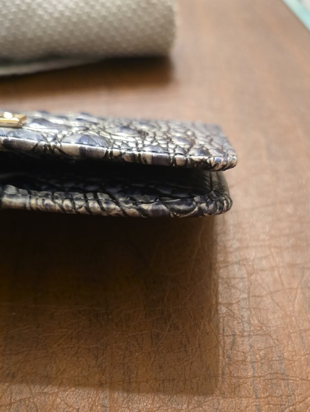 Brahmin Metallic Gray And Blue Croc-Embossed Wallet with Gold Plate - Picture 7 of 16
